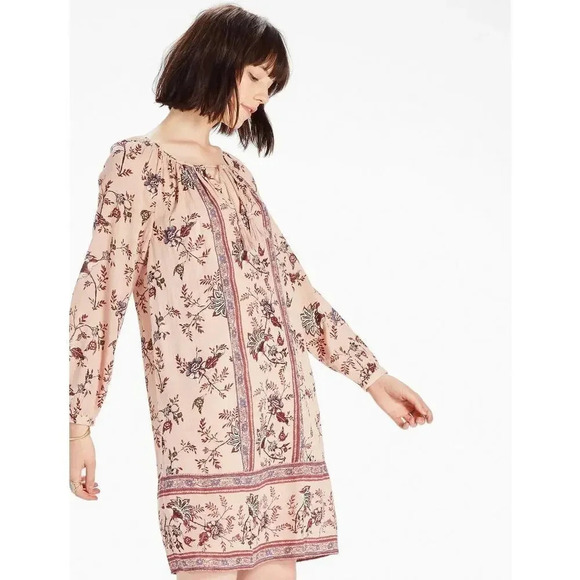 Lucky Brand Dresses & Skirts - Lucky Brand Peasant Dusty Rose Gauze Floral Boho Mini Shirt Dress Women's SZ S